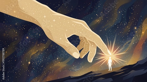 Abstract Grainy Flat Art Representing Divine Grace, Universal Connection, and the Act of Spiritual Receiving