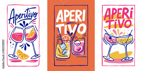 Aperitivo Cocktail Glasses Citrus Spritz Drinks Illustration Italian Summer Aperitif Party Beverage With Ice And Slices Colorful Celebration Scene Vector Isolated