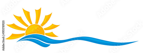 A sun dawn symbol with the blue sea.
