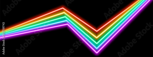 Abstract road perspective with curved neon stripes flowing into horizon, featuring gradient patterns and dynamic geometric lines in vivid dimensional composition.