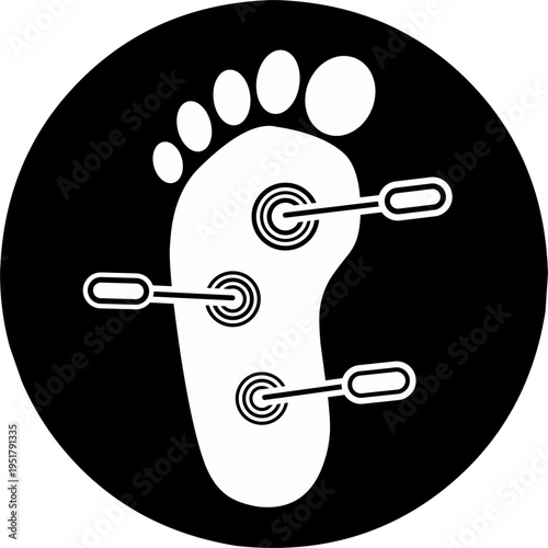 Human foot anatomy with acupuncture needles for spa reflexology promotion purpose