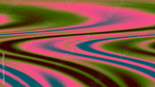 Abstract optical illusion background with pink green black blue wavy flowing lines, psychedelic fluid motion, and vibrant geometric decorative layout
