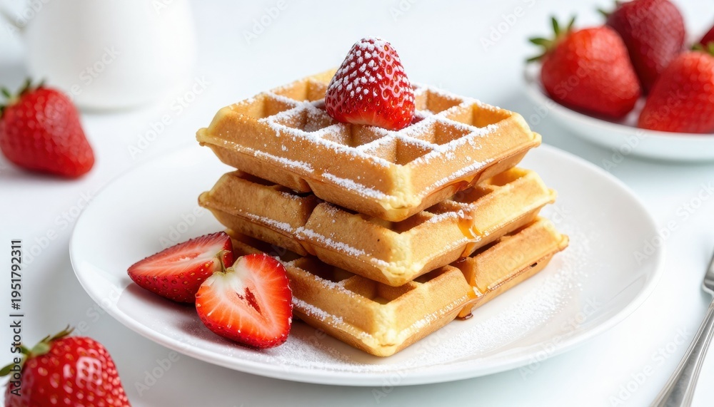custom made wallpaper toronto digitalDelicious breakfast waffles with strawberries cozy kitchen food photography bright lighting close-up view culinary delight