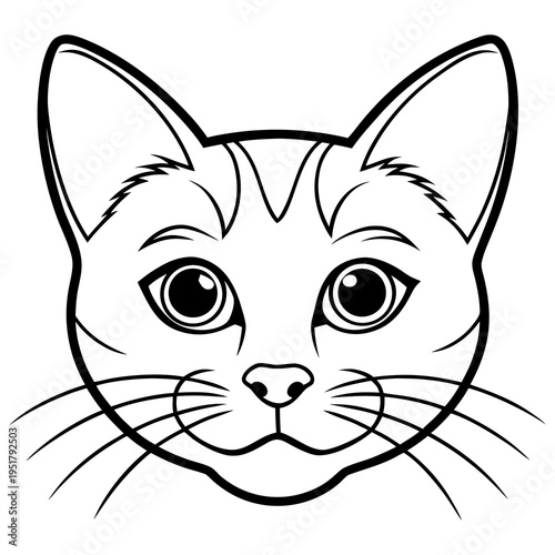 A cute black cat vector illustration featuring a funny domestic kitten with large eyes and a simple silhouette face design for animal pet art