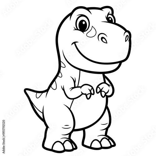 Cute Baby Tyrannosaurus Rex Coloring Page for Kids, Friendly Cartoon T-Rex Dinosaur Vector Illustration on White Background
