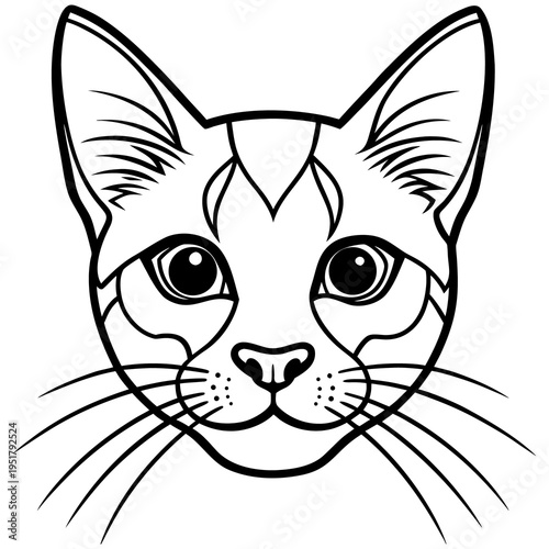 Cute cartoon illustration of a funny black feline pet kitten with white eyes and a domestic kitty smile design art vector drawing
