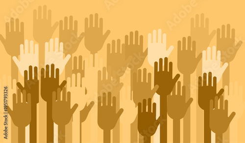 Raised Hands in Diverse Community Illustration Representing Unity, Participation, Voting and Volunteering