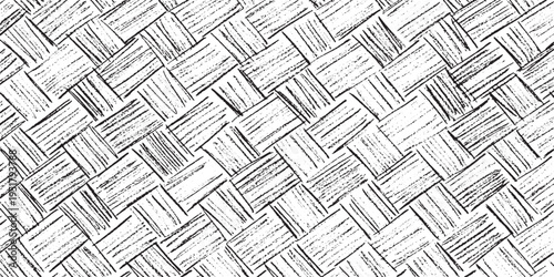 Abstract woven texture background, detailed black and white basket weave pattern, intricate graphic design element, natural material surface, close up, textured background