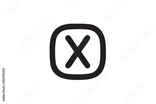 Black close rounded square outline icon – cancel delete remove border flat design vector
