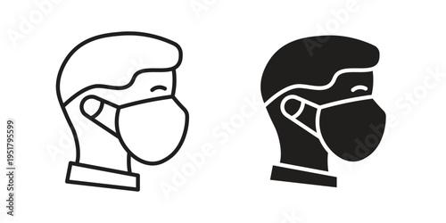 Person in mask icon linear vector outline, symbol logo design style