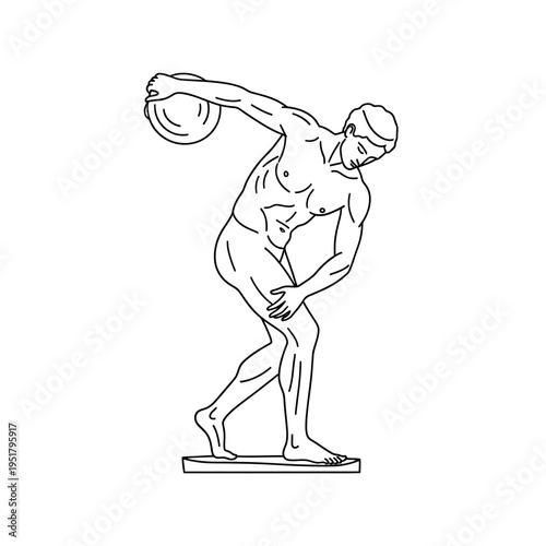 Discus Thrower Ancient Sculpture Line Art