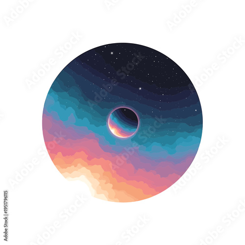 Abstract Space Scene with Planet and Nebula