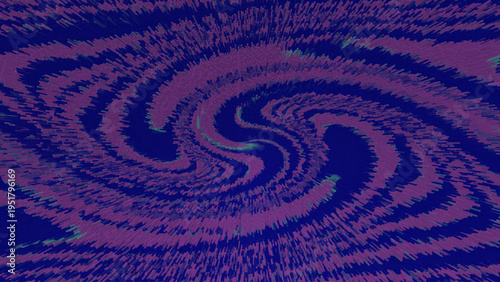 Abstract optical illusion background with purple blue green swirling vortex lines, dynamic spiral motion, and vibrant geometric decorative layout