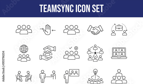 Teamsync icon set for teamwork collaboration communication and people group line icons