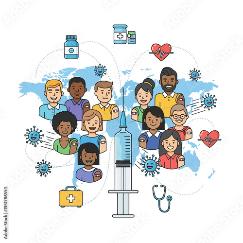 Global Vaccination Campaign: Diverse People Receive Vaccine Shots for Health Protection