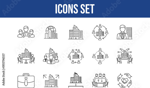 Business and finance icons set for corporate and banking vector illustrations