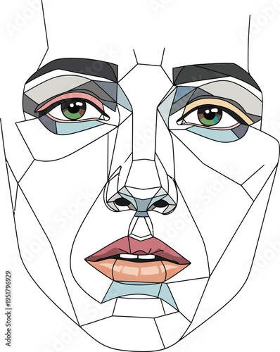 Geometric Face Art with Detailed Features and Makeup.