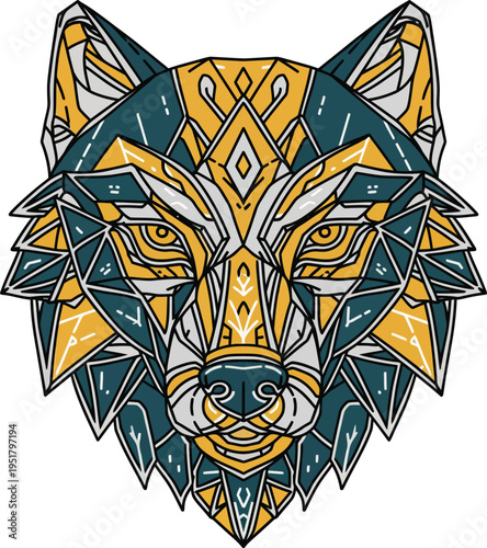 Geometric Wolf Head Abstract Art Design.