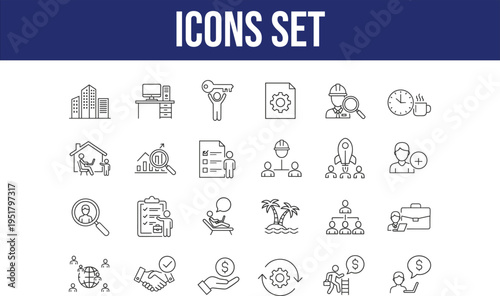 Icons set for business finance technology real estate and industry line icons collection