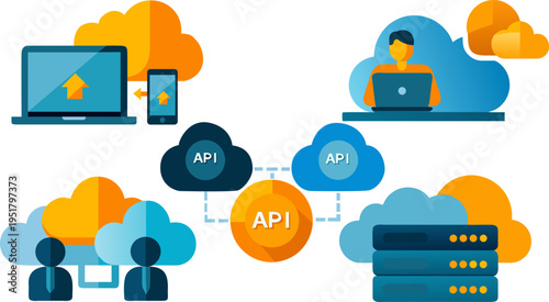 Modern flat cloud technology icon set including storage, security, transfer and server symbols. Perfect for web design, SaaS platforms, dashboards, mobile apps and IT presentations.