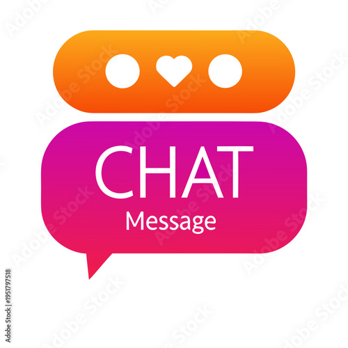 Chat message icon with love symbol in colorful speech bubble
