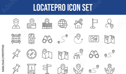 Location and map icons set for navigation and travel vector illustrations