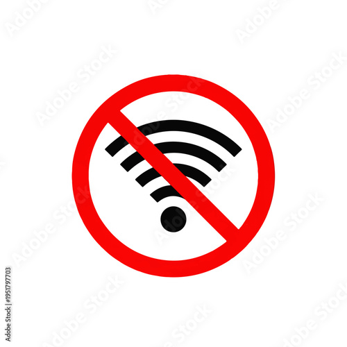 No Wi-Fi Zone: A stark red circle with a diagonal slash visually prohibits wireless network use. This symbol instantly conveys restriction, alerting observers to areas where Wi-Fi signals are blocked.