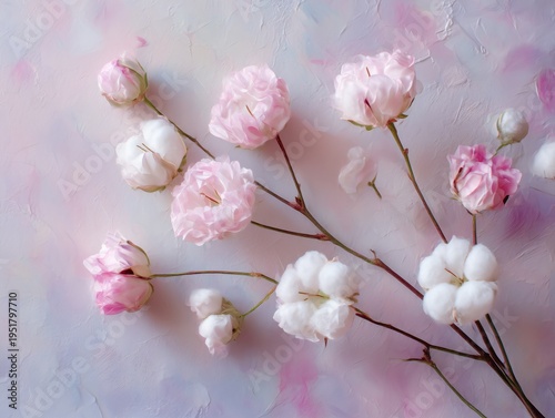 Flowers and Cotton on a Soft Background With Light Colors