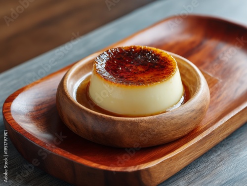 Delicious Dessert in a Wooden Bowl on a Table in a Cozy Setting