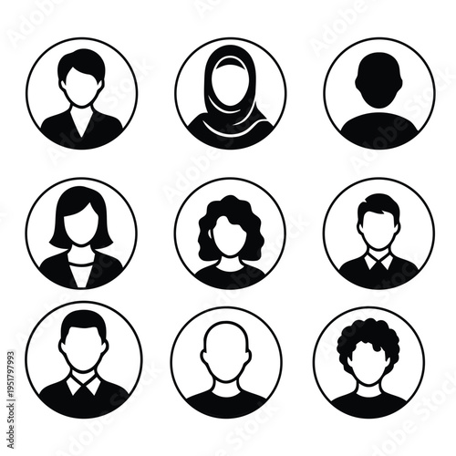 Minimalist Avatar Silhouette Icon Set – User Profile Default Icons Collection