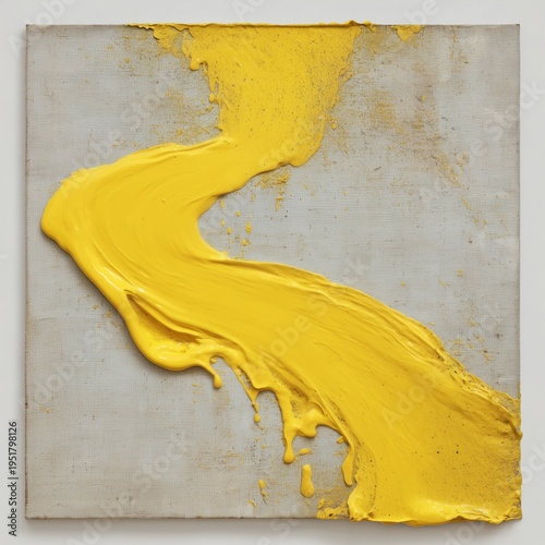 Bright Yellow Paint Spreads Across a Canvas in a Creative Art Space