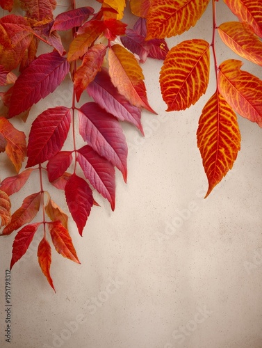 Bright Red and Orange Leaves on a Textured Background in Autumn Season