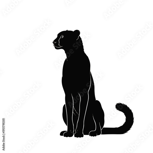 Silhouette of cheetah: A sleek, black silhouette of a cheetah sits poised, embodying grace and solitary elegance. The simple lines evoke a sense of calm and focused attention.