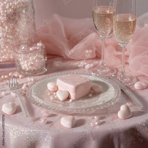 Celebration Table Setting With Pink Sweets and Sparkling Drinks at a Gathering