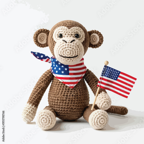 Teddy bear holding a gift box sitting on white background washington day