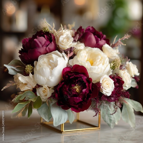 Flowers Arranged in a Square Frame on a Soft Fabric Background in the Afterno...