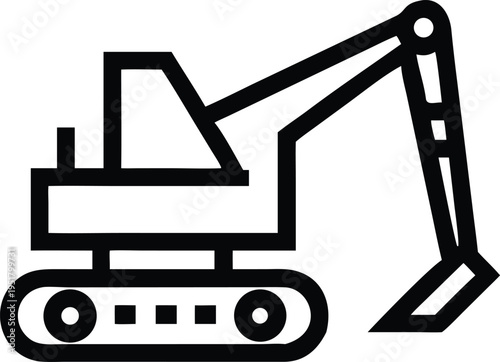 Construction site excavator performing earthmoving tasks with a long extended arm