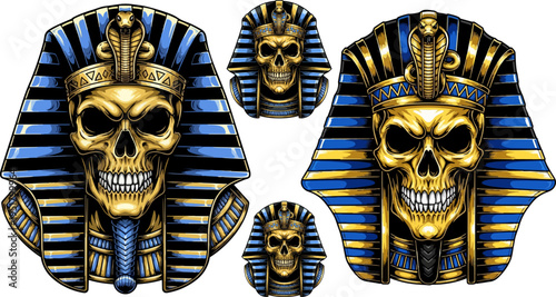 Set of 4 pharaoh skull icons vector
