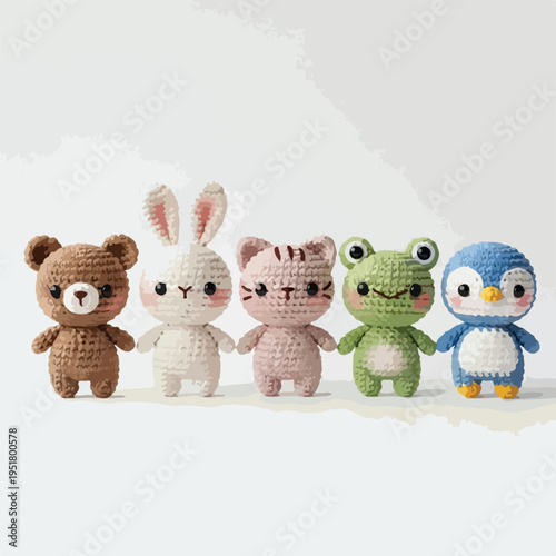 Christmas toys including teddy bear and rabbit on white background