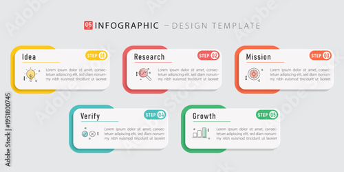 Business infographic template. 5 Step timeline journey. Process diagram, 5 options on white background, Infograph elements vector illustration.