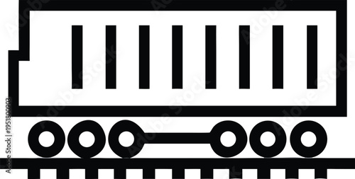 Essential freight train car outline icon on tracks depicting cargo transport