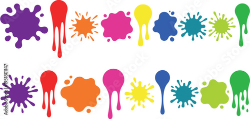 Vibrant paint splatter drip and burst shape collection for graphic design backgrounds posters creative art projects and digital media