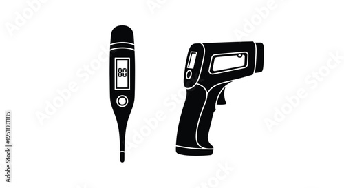 Two medical thermometers displayed in a stark black silhouette