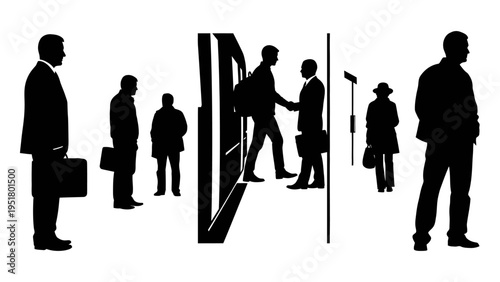 Business people, office workers, silhouettes, door, entrance, professional, black