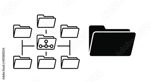 File folders and network connection represented in a dark silhouette