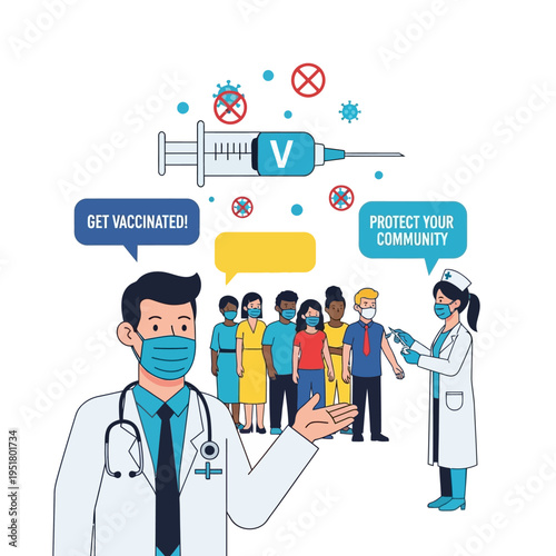 Doctor Encourages Vaccination: People Queue for COVID-19 Shot, Protect Community