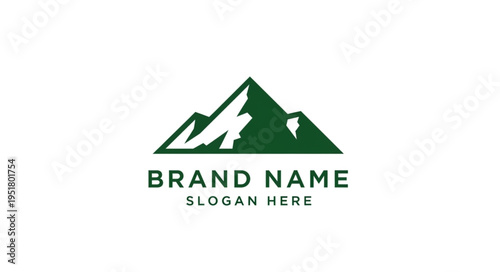 Mountain Peaks Logo Design with Evergreen Trees and Snow-Capped Summits.