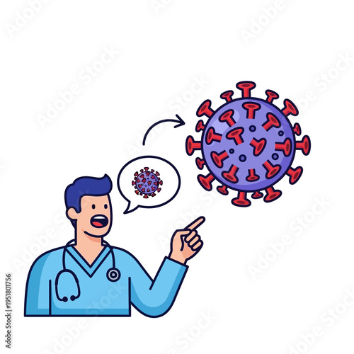 Doctor Explaining Coronavirus Virus Infection, Medical Illustration