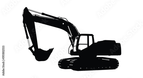 Black excavator machinery depicted in a striking minimalist silhouette