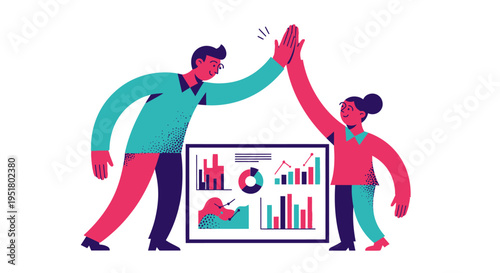 Collaborative B2B marketing team celebrating data-driven success and hitting performance milestones through business intelligence